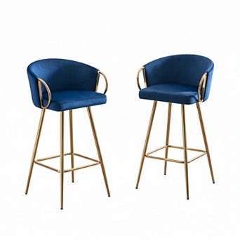 26 Inch Velvet Bar Stools Set of 2 with Chrome Footrest and Golden Legs