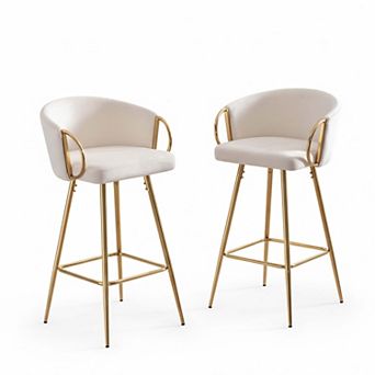 26 Inch Velvet Bar Stools Set of 2 with Chrome Footrest and Golden Legs