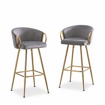 26 Inch Velvet Bar Stools Set of 2 with Chrome Footrest and Golden Legs