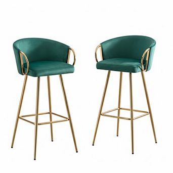 26 Inch Velvet Bar Stools Set of 2 with Chrome Footrest and Golden Legs