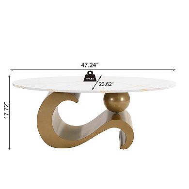 Modern Nesting Coffee Table Set of 2 with Oval and Round Tables Golden Metal Frame for Living Room