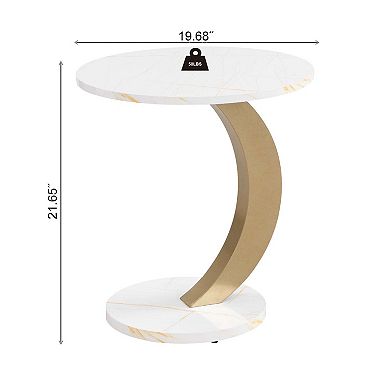 Modern Nesting Coffee Table Set of 2 with Oval and Round Tables Golden Metal Frame for Living Room