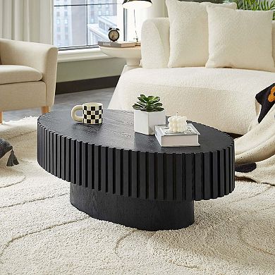 43.7 Inch Modern Oval Drum Coffee Table with Sturdy Pedestal Base