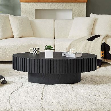 43.7 Inch Modern Oval Drum Coffee Table with Sturdy Pedestal Base
