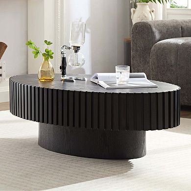 43.7 Inch Modern Oval Drum Coffee Table with Sturdy Pedestal Base