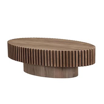 43.7 Inch Modern Oval Drum Coffee Table with Sturdy Pedestal Base