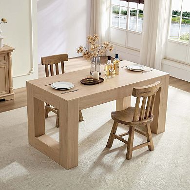 Farmhouse Rectangular Dining Table for 4 to 6 with Sturdy Wood Legs and MDF Top