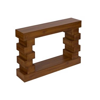 Geometric Block Stacked Wood Console Table with Warm Natural Finish for Entryway or Living Room