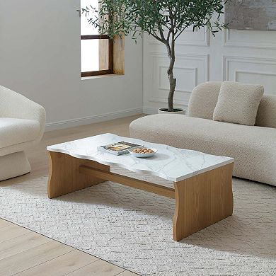 47.24 Inch Organic Shape Coffee Table with Faux Marble Top