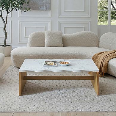 47.24 Inch Organic Shape Coffee Table with Faux Marble Top
