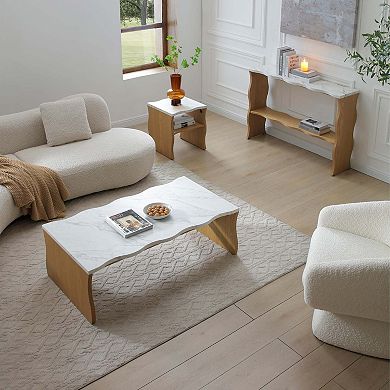 47.24 Inch Organic Shape Coffee Table with Faux Marble Top