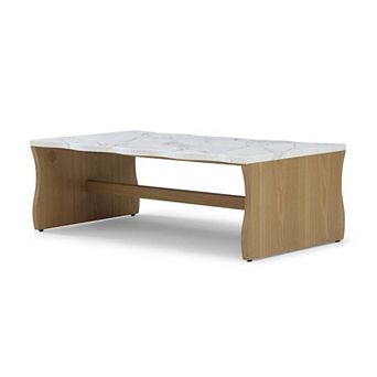 47.24 Inch Organic Shape Coffee Table with Faux Marble Top