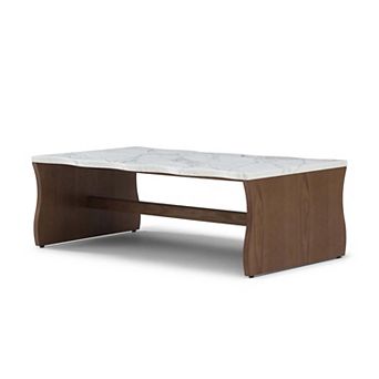 47.24 Inch Organic Shape Coffee Table with Faux Marble Top
