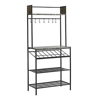 Kings Brand Furniture - Red Tile Bakers Rack with 9 Wine Bottle Capacity Rack & 8 Hooks