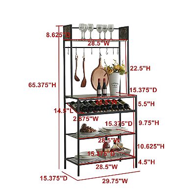 Kings Brand Furniture - Red Tile Bakers Rack with 9 Wine Bottle Capacity Rack & 8 Hooks