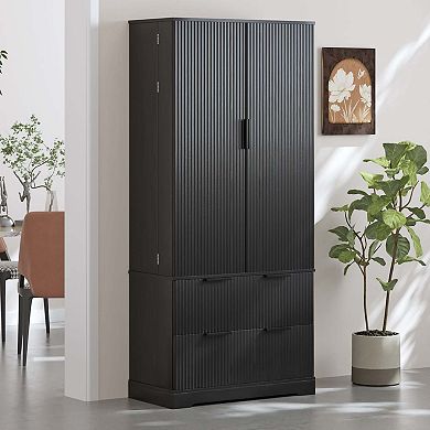 72 Inch Modern Fluted Pantry Cabinet with Drawers and Door Spice Racks
