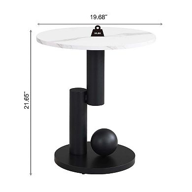 Modern Nesting Coffee Table Set of 2 with Oval and Round Tables White and Black Metal Frame