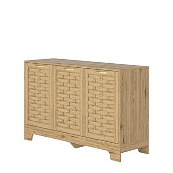Storage Cabinet with 3 Doors and Adjustable Shelf Wood Sideboard Buffet for Entryway and Living Room