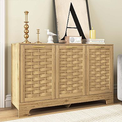 Storage Cabinet with 3 Doors and Adjustable Shelf Wood Sideboard Buffet for Entryway and Living Room