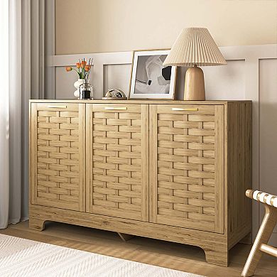 Storage Cabinet with 3 Doors and Adjustable Shelf Wood Sideboard Buffet for Entryway and Living Room