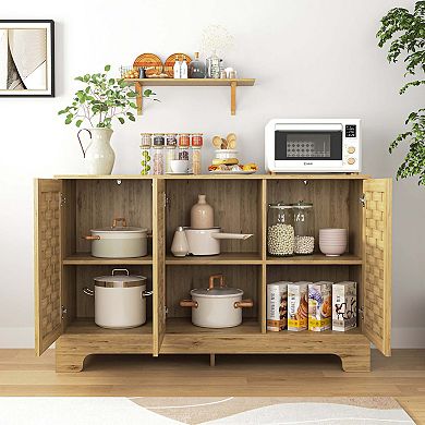 Storage Cabinet with 3 Doors and Adjustable Shelf Wood Sideboard Buffet for Entryway and Living Room