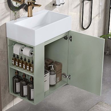 20 Inch Bathroom Vanity with Ceramic Sink and Side Storage Shelves for Small Spaces