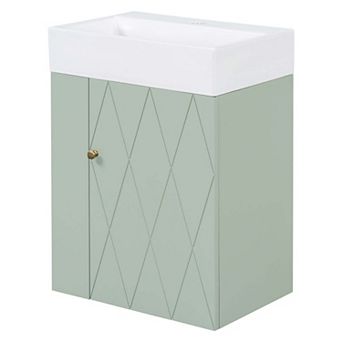 20 Inch Bathroom Vanity with Ceramic Sink and Side Storage Shelves for Small Spaces