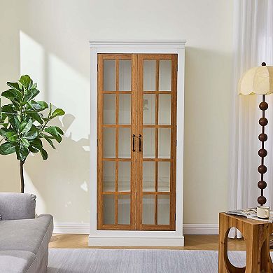 71.2 Inch Freestanding Pantry Cabinet with Glass Doors and Adjustable Shelves