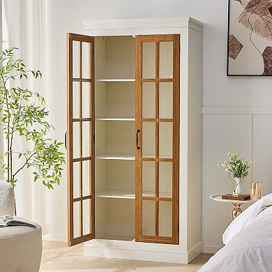 71.2 Inch Freestanding Pantry Cabinet with Glass Doors and Adjustable Shelves