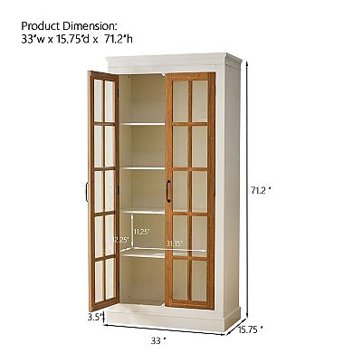 71.2 Inch Freestanding Pantry Cabinet with Glass Doors and Adjustable Shelves