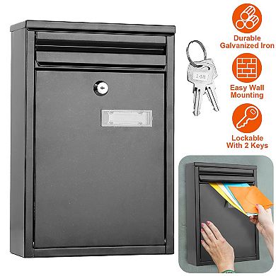 Wall Mount Lockable Mailbox Galvanized Iron Security Post Box with Lock & 2 Keys for Outdoor