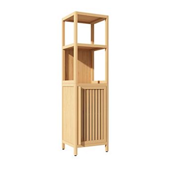 Large Bamboo Storage Cabinet with Shelves and Door for Bathroom and Living Room