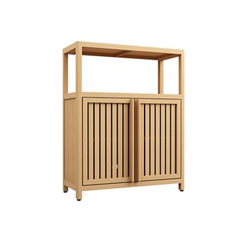 Large Bamboo Storage Cabinet with Shelves for Bathroom and Living Room