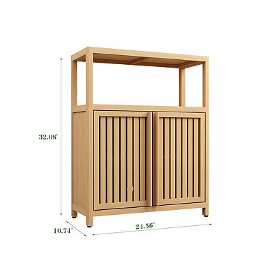 Large Bamboo Storage Cabinet with Shelves for Bathroom and Living Room