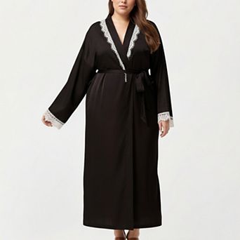 Women's Plus Size Long Robe with Cuffs Featuring Soft Flowing Fabric and Adjustable Belt