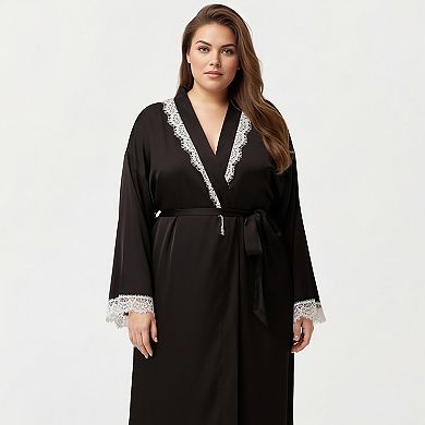 Women's Plus Size Long Robe with Cuffs Featuring Soft Flowing Fabric and Adjustable Belt