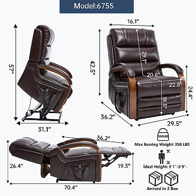 Power Lift Recliner Dual Motor 350LB Infinite Position Solid Wood Armrests Heat Massage
