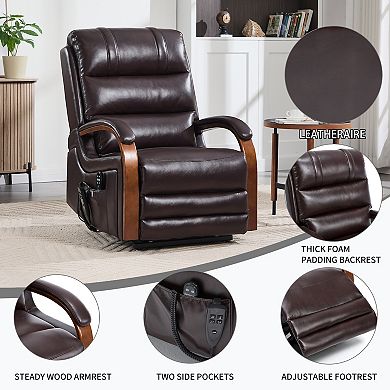 Power Lift Recliner Dual Motor 350LB Infinite Position Solid Wood Armrests Heat Massage