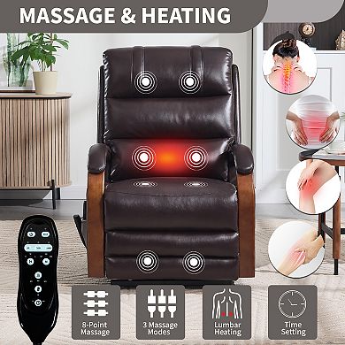 Power Lift Recliner Dual Motor 350LB Infinite Position Solid Wood Armrests Heat Massage