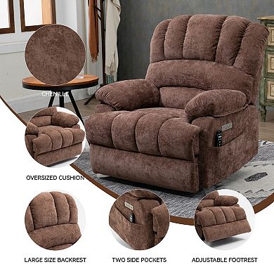 23"W High-Back Chenille Power Lift Recliner 8-Point Vibration Massage Lumbar Heat