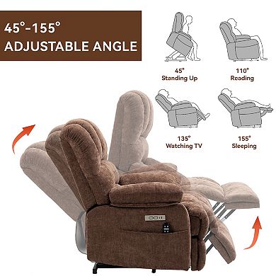 23"W High-Back Chenille Power Lift Recliner 8-Point Vibration Massage Lumbar Heat
