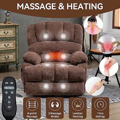 23"W High-Back Chenille Power Lift Recliner 8-Point Vibration Massage Lumbar Heat
