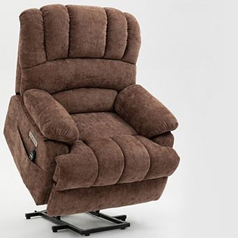 23"W High-Back Chenille Power Lift Recliner 8-Point Vibration Massage Lumbar Heat