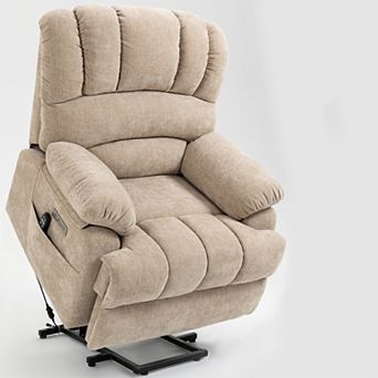 23"W High-Back Chenille Power Lift Recliner 8-Point Vibration Massage Lumbar Heat