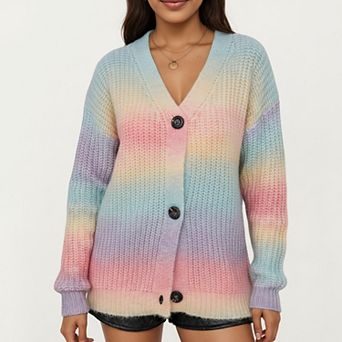 Women's Soft Knit V-Neck Button Front Cardigan with Cozy Textured Stitching