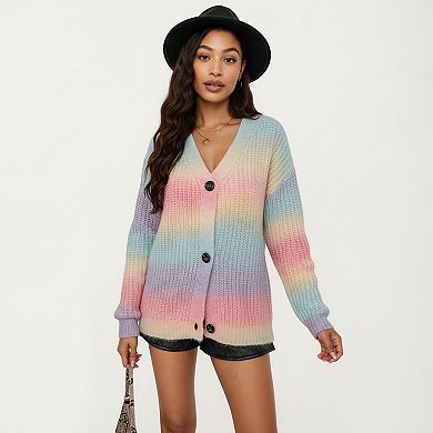 Women's Soft Knit V-Neck Button Front Cardigan with Cozy Textured Stitching