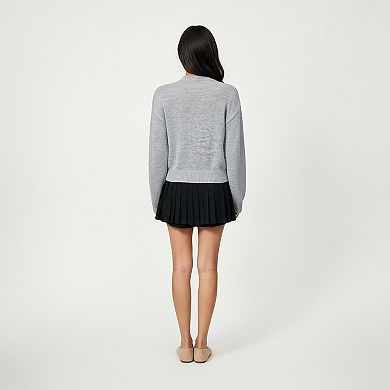 Women's Long Sleeve Knit Top with Dimensional Ribbon Design and Soft Textured Fabric