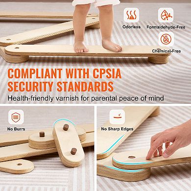 Wooden Balance Beam Stepping Stones 3pc Toddler Coordination Boards