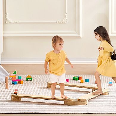 Wooden Balance Beam Stepping Stones 3pc Toddler Coordination Boards
