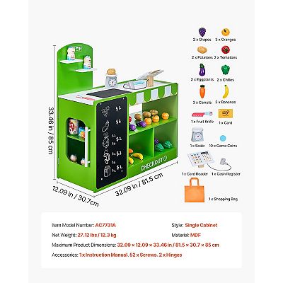 Wooden Grocery Store Playset Kids Market Stand with Scanner Belt